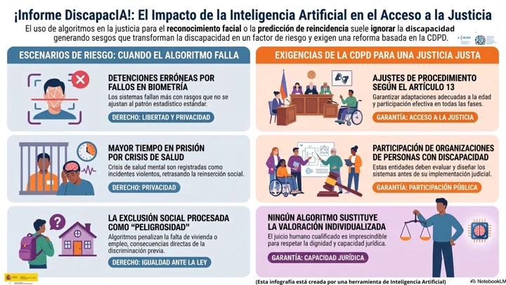 Infografía sobre riesgos algorítmicos en la justicia y garantías de la Convención para las personas con discapacidad.